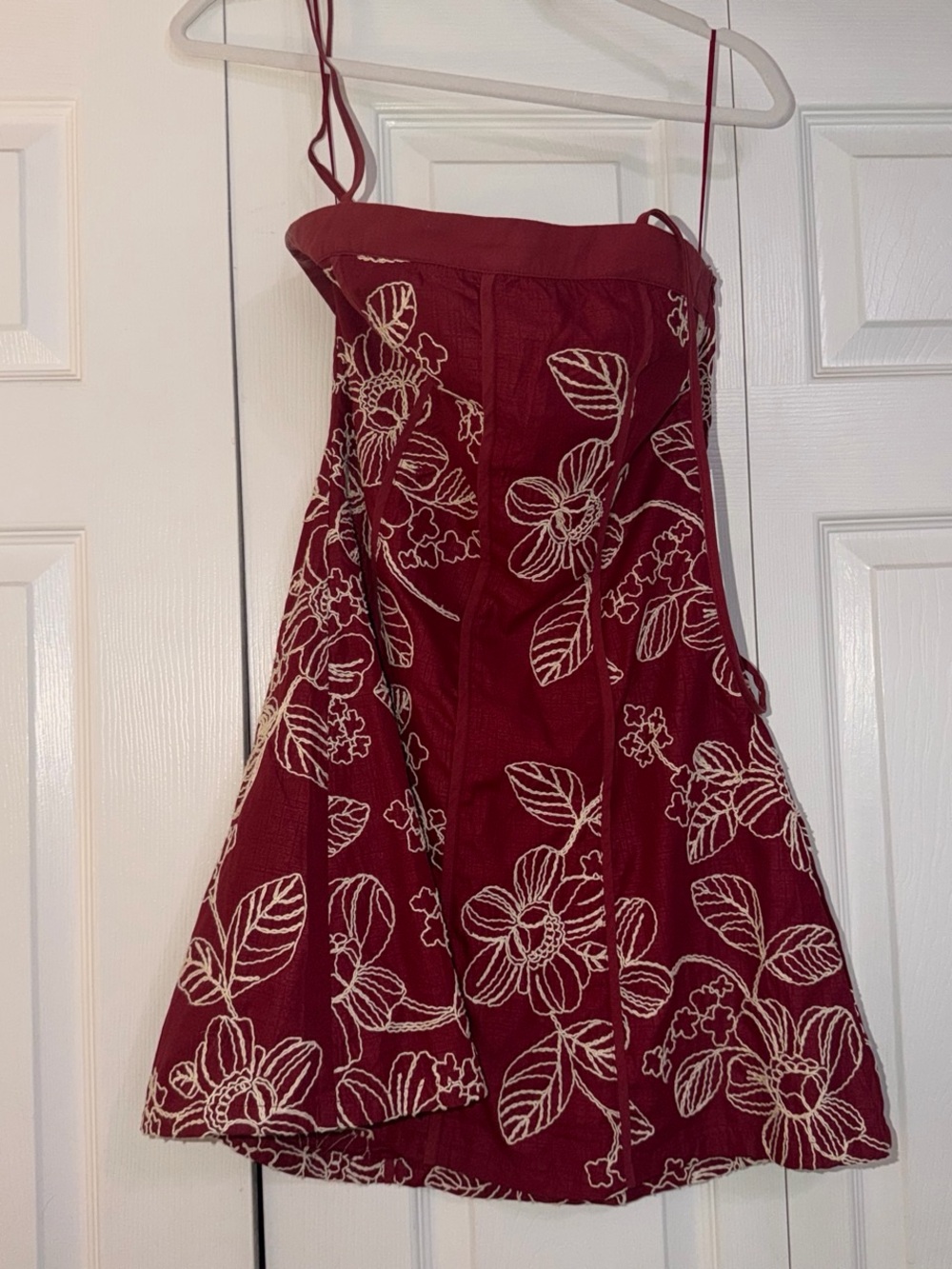 Maroon Gameday Floral Embroidered Mini Dress with Spaghetti Straps